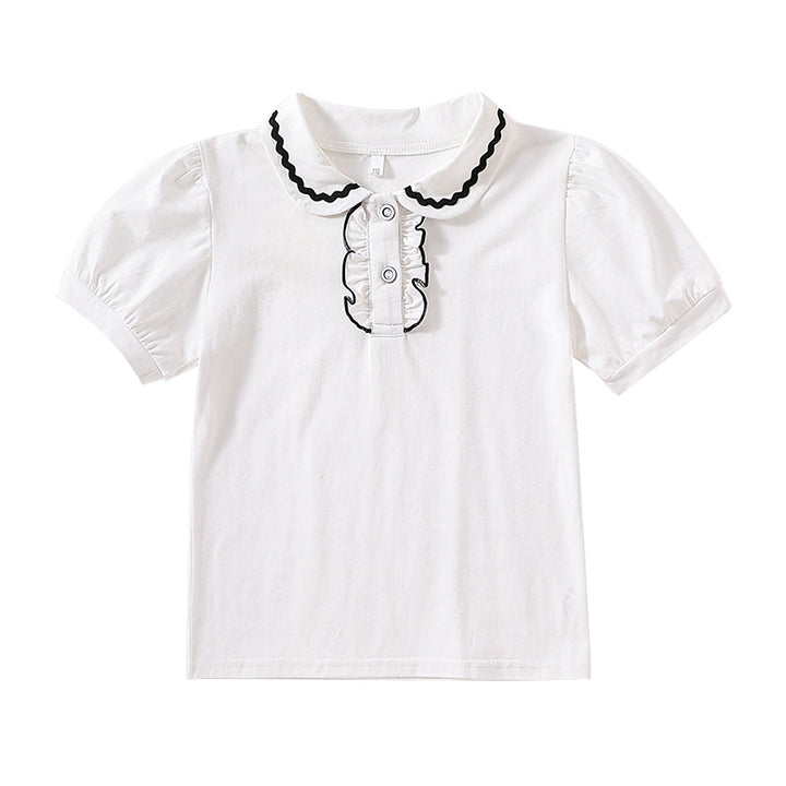 Women's T-shirt with decorative ruffle neckline Mune Fashion