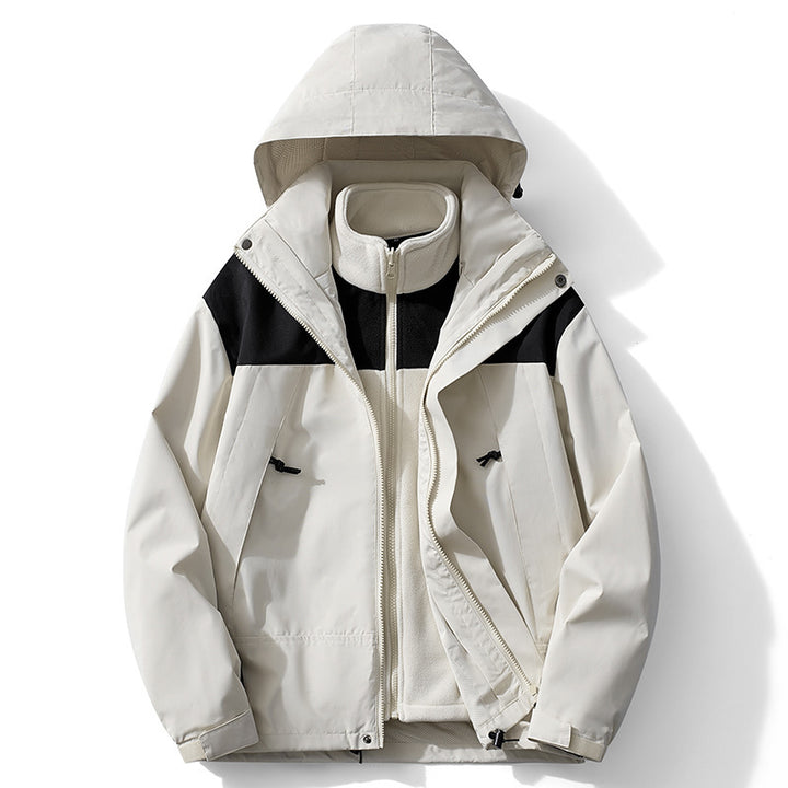 Men's two-layer waterproof outdoor jacket with removable fleece inner jacket Mune Fashion