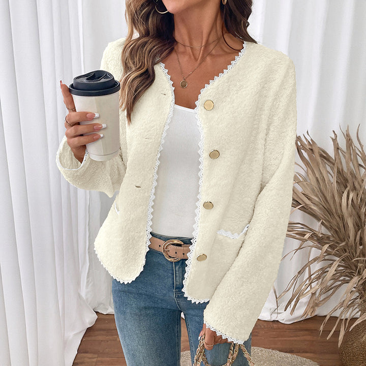 Women Elegant Cardigan with Lace Decorations Mune Fashion