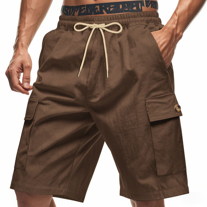 Men's casual utility bermuda with fine ribbed texture, elastic drawstring, and flap pockets Mune Fashion