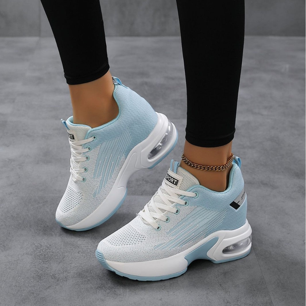 Women's Stylish Platform Sneakers with Air Cushioning and Knitted Breathable Upper Mune Fashion
