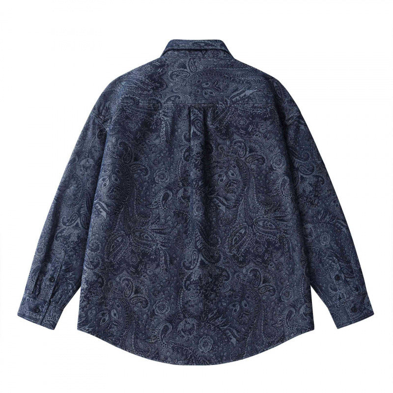Unisex Oversized Shirt Jacket with Paisley Jacquard, Full Button Placket and Chest Pocket Mune Fashion