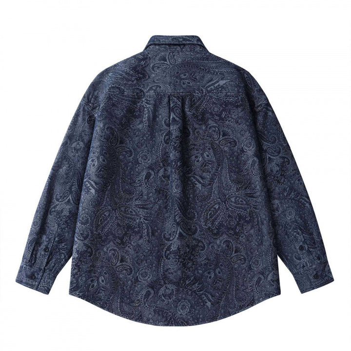 Unisex Oversized Shirt Jacket with Paisley Jacquard, Full Button Placket and Chest Pocket Mune Fashion