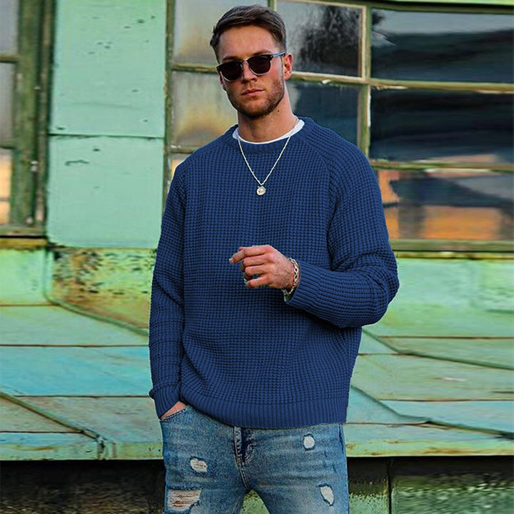 Men Breathable Waffle Knit Sweater Slim Fit with Ribbed Cuffs Mune Fashion