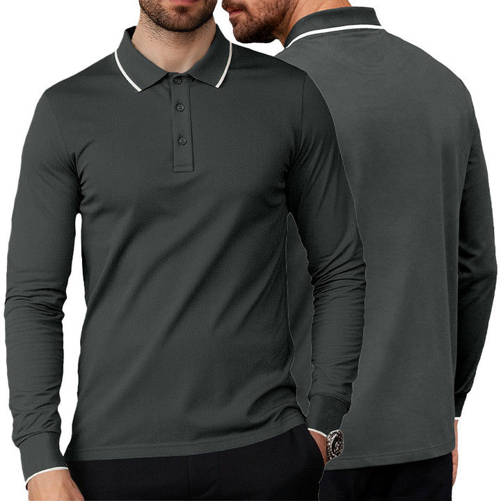 Men's Long Sleeve Pique Polo with Contrasting Collar and Cuffs Mune Fashion