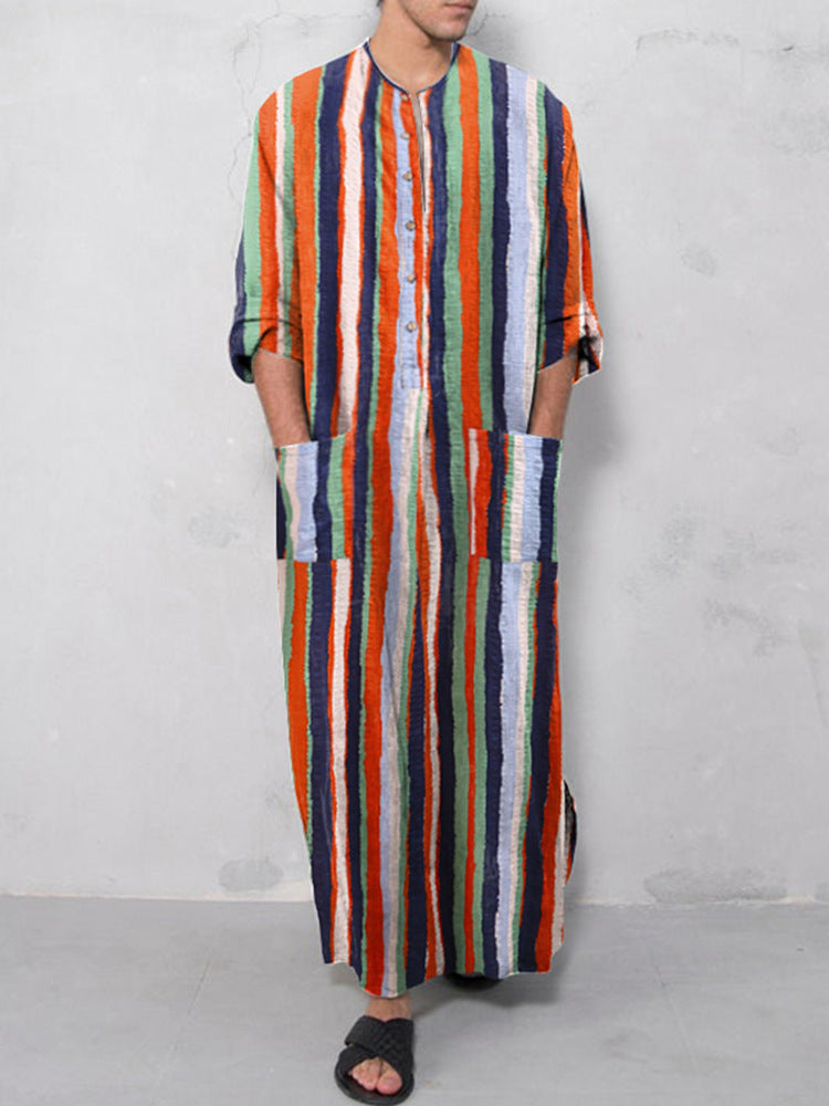 Men's casual kaftan made of linen blend with button placket and patch pockets Mune Fashion