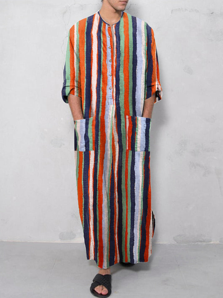 Men's casual kaftan made of linen blend with button placket and patch pockets Mune Fashion