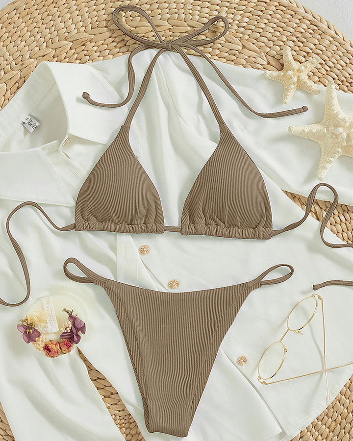 Women's triangle bikini with adjustable ties and stylish ribbed design Mune Fashion
