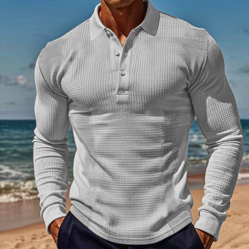 Men's form-fitting long sleeve Henley polo shirt made of fine ribbed structure Mune Fashion