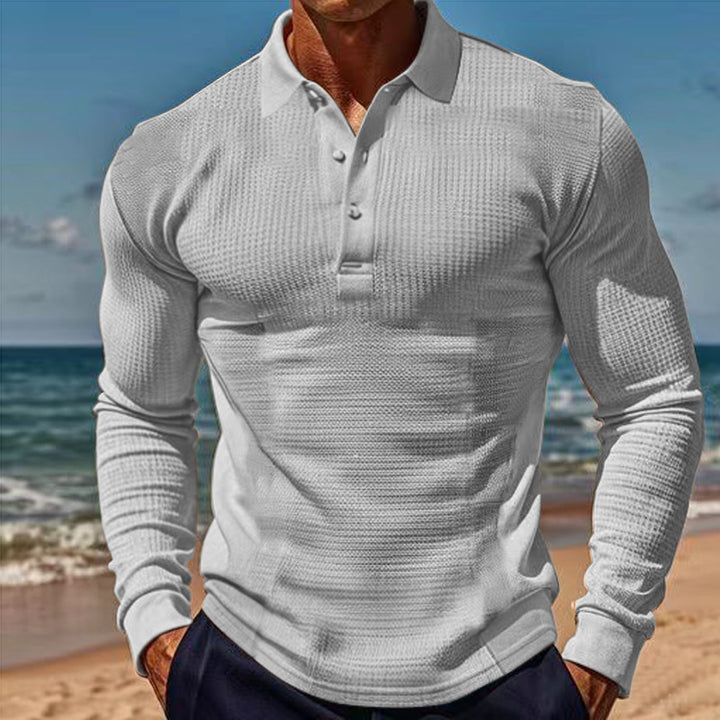Men's form-fitting long sleeve Henley polo shirt made of fine ribbed structure Mune Fashion