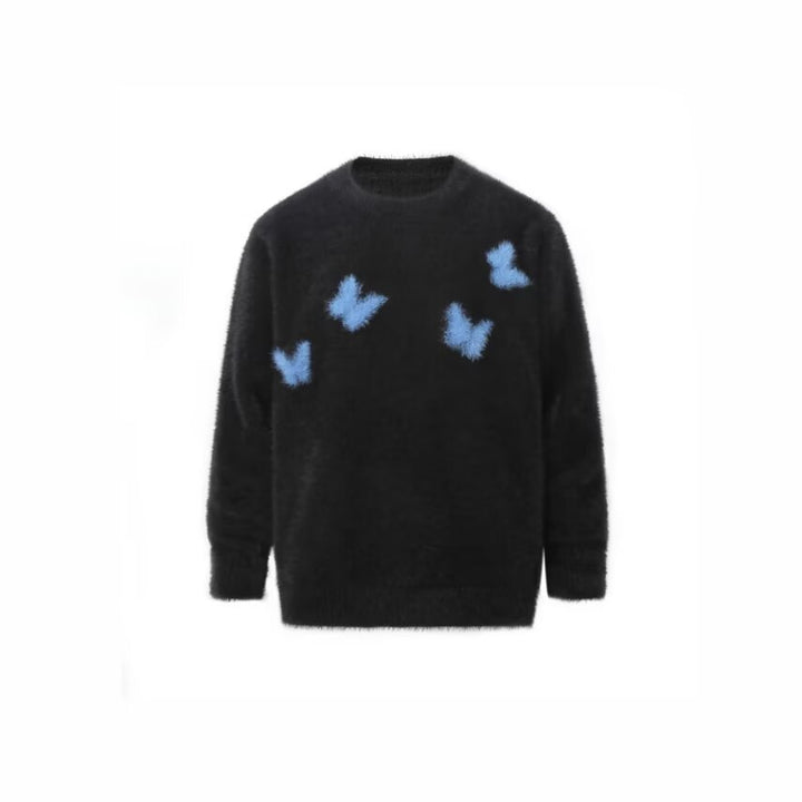 Women's Soft Sweater with Flocked Butterfly Design Mune Fashion