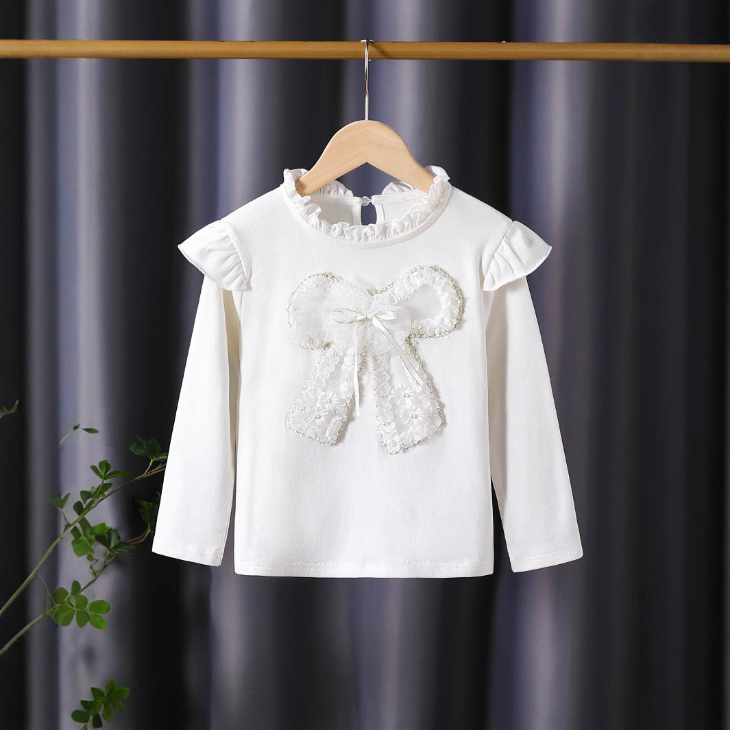 Women Long Sleeve Shirt with Playful Ruffle Design and Decorative Flower Motif Mune Fashion