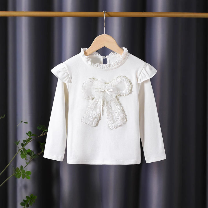 Women Long Sleeve Shirt with Playful Ruffle Design and Decorative Flower Motif Mune Fashion