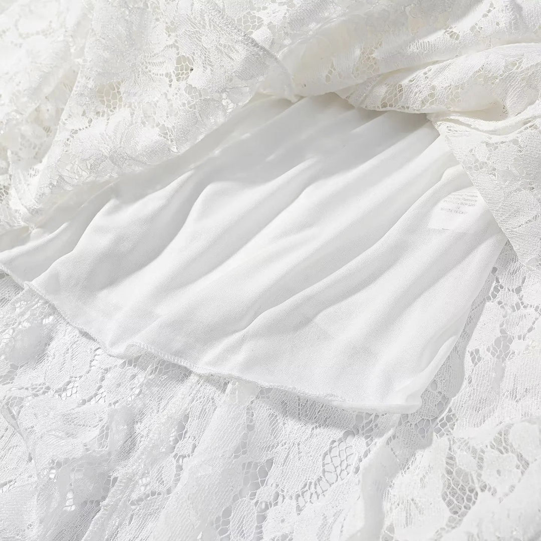 Ladies' lace dress with high collar, flared A-line and bell sleeves Mune Fashion