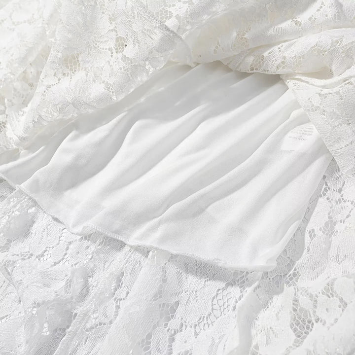 Ladies' lace dress with high collar, flared A-line and bell sleeves Mune Fashion