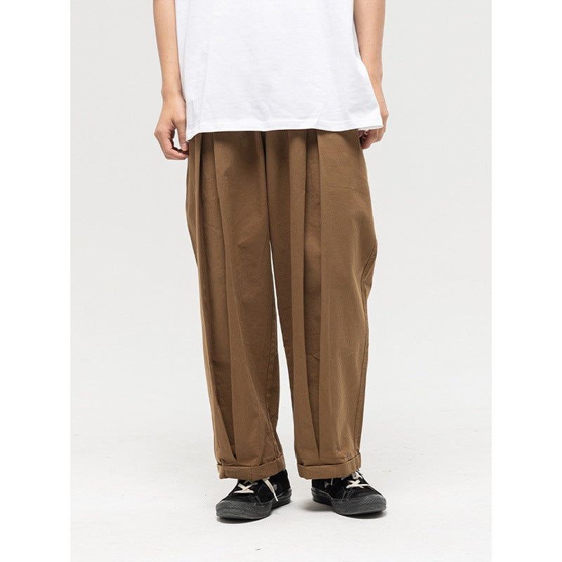Women Wide High-Waist Pleated Pants with Elastic Drawstring and Cuffed Hem Mune Fashion