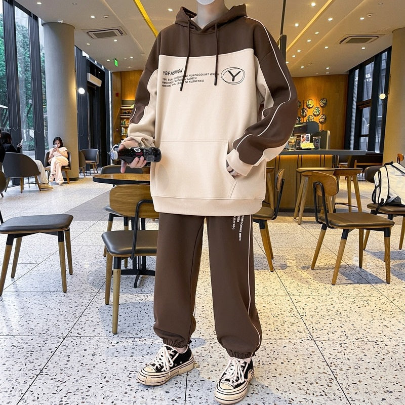 Men's Oversize Training Set with Block Design Hoodie and Tapered Jogging Pants Mune Fashion