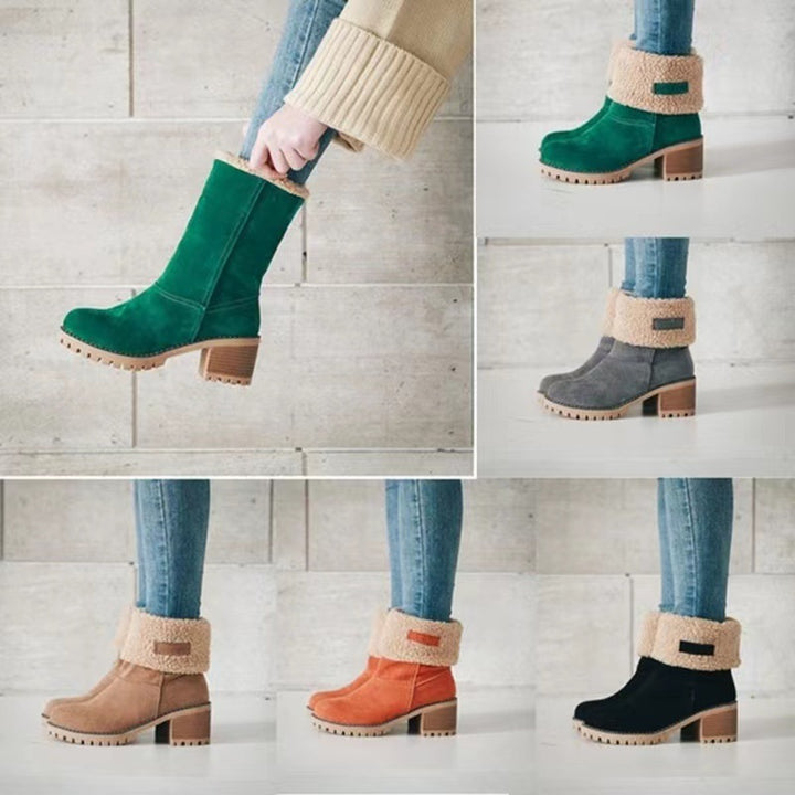 Women's Insulated Ankle Boots with Sheepskin Cuff and Textured Block Heel Mune Fashion