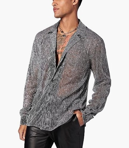 Women shimmering crinkle shirt blouse with viscose look shirt collar and cuffs Mune Fashion