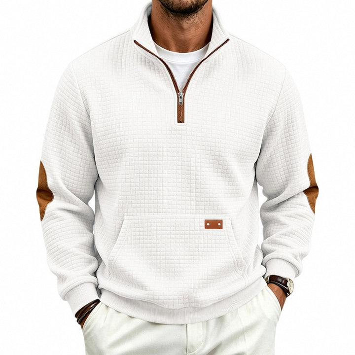 Men's waffle texture fleece pullover with stand-up collar, kangaroo pocket and contrast trim Mune Fashion