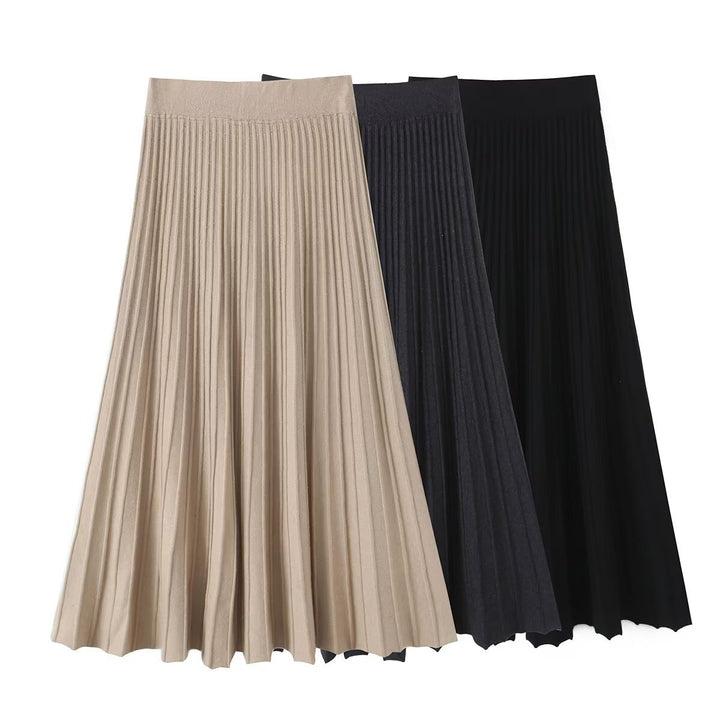 Women Pleated Maxi Skirt with High Stretch Waistband Mune Fashion