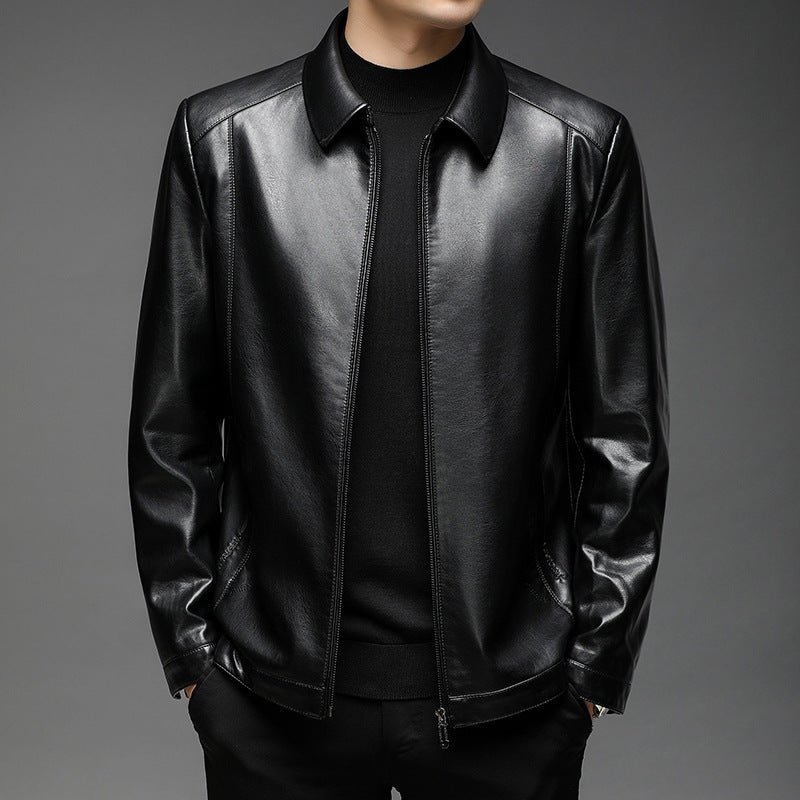 Men's Minimalist Smooth Leather Jacket with Shirt Collar and Tailored Fit Mune Fashion