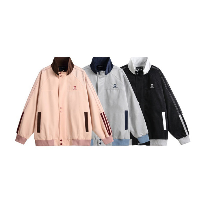 Men's bomber jacket in boxy cut with high stand-up collar, snap button placket and contrast piping Mune Fashion