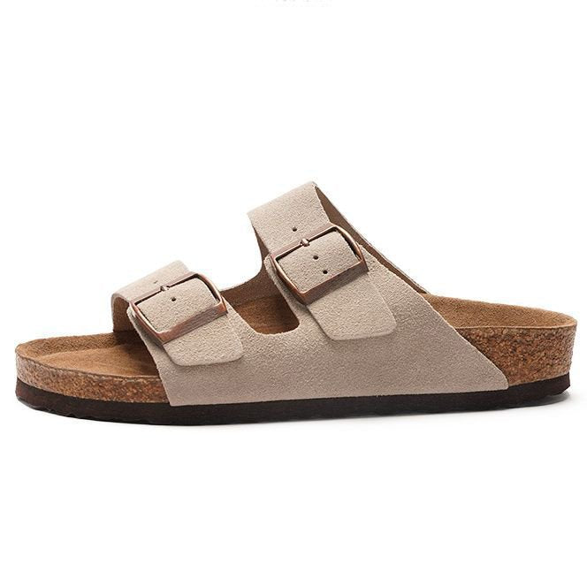 Unisex cork footbed slides with adjustable double straps made of suede Mune Fashion