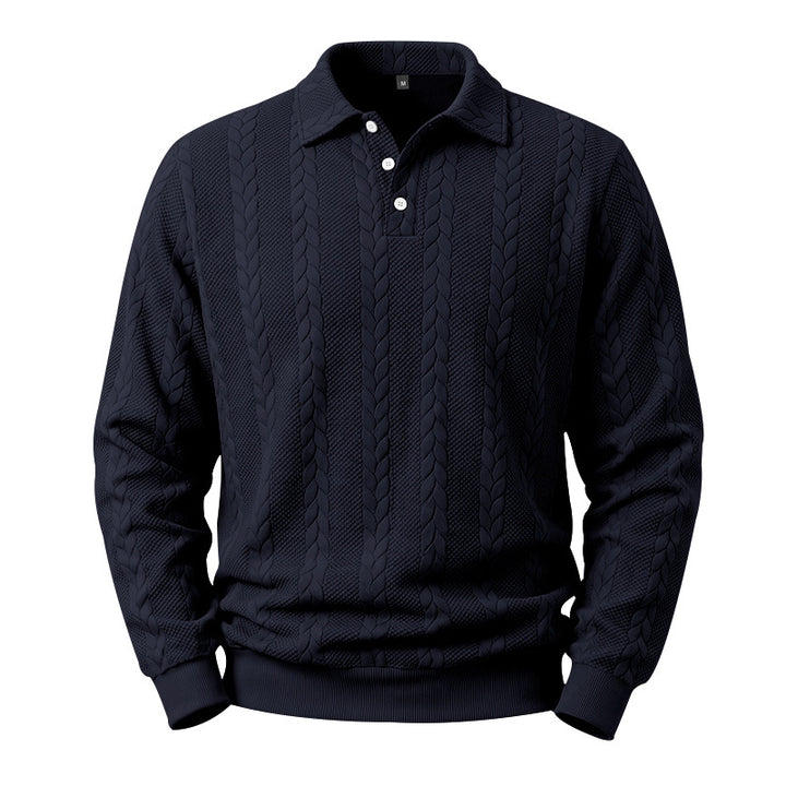 Men's Cable Knit Polo Sweater made of Cotton Blend with Ribbed Cuffs Mune Fashion