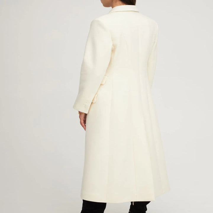 Women's long coat in a minimalist blazer style with concealed button placket and triple flap pocket Mune Fashion