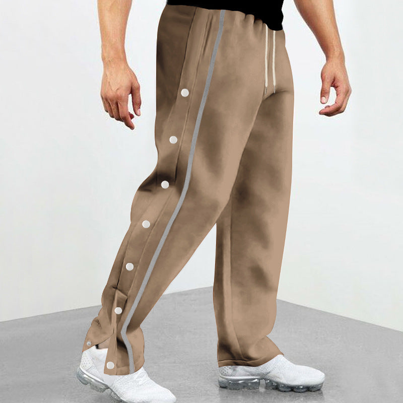 Men's side snap button training pants with contrast stripes and wide cut Mune Fashion