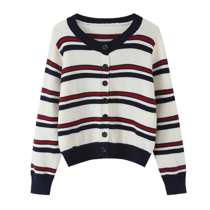 Women's fine knit cardigan in cropped boxy cut with full button placket Mune Fashion