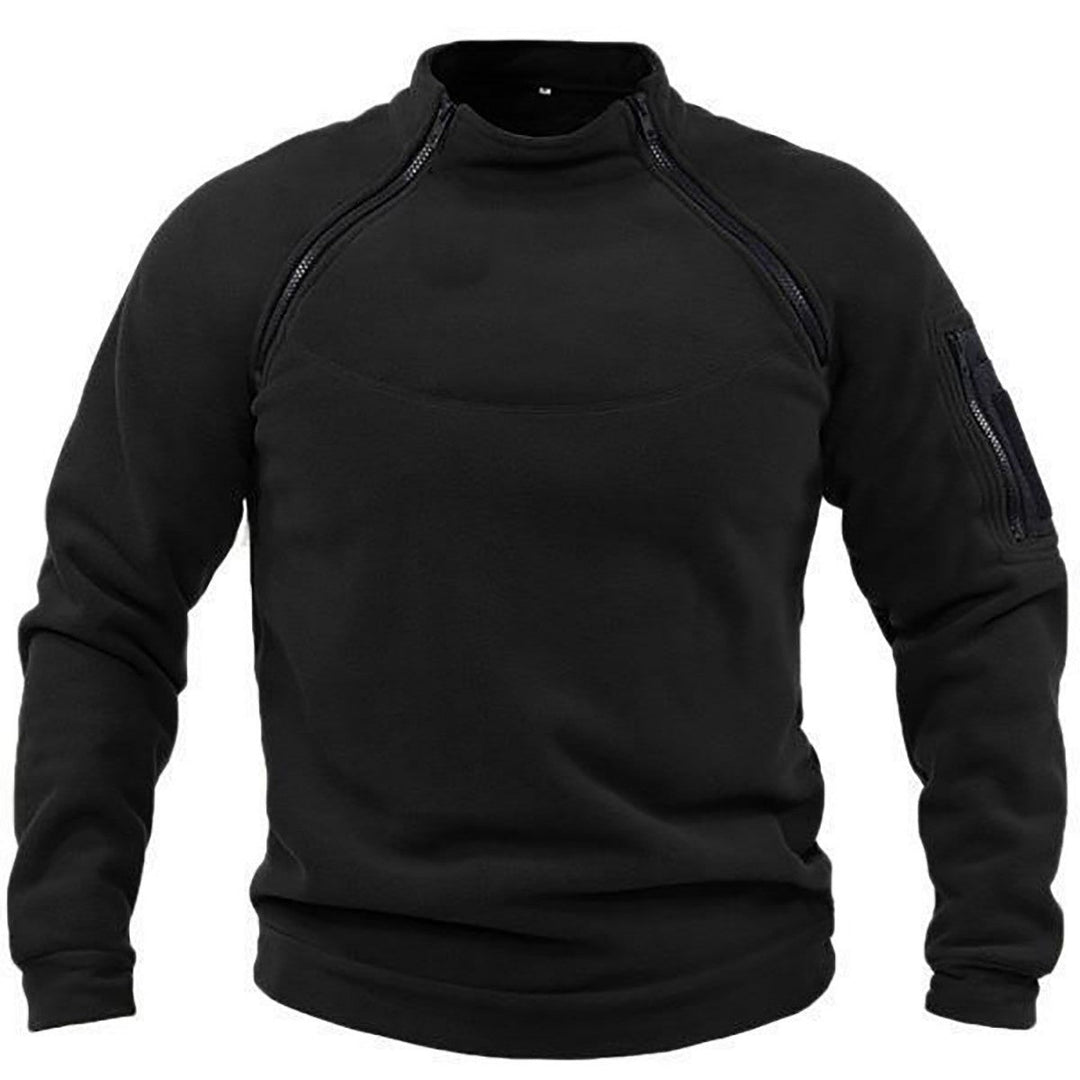Men's Thermal Fleece Pullover with High Collar and Practical Pockets Mune