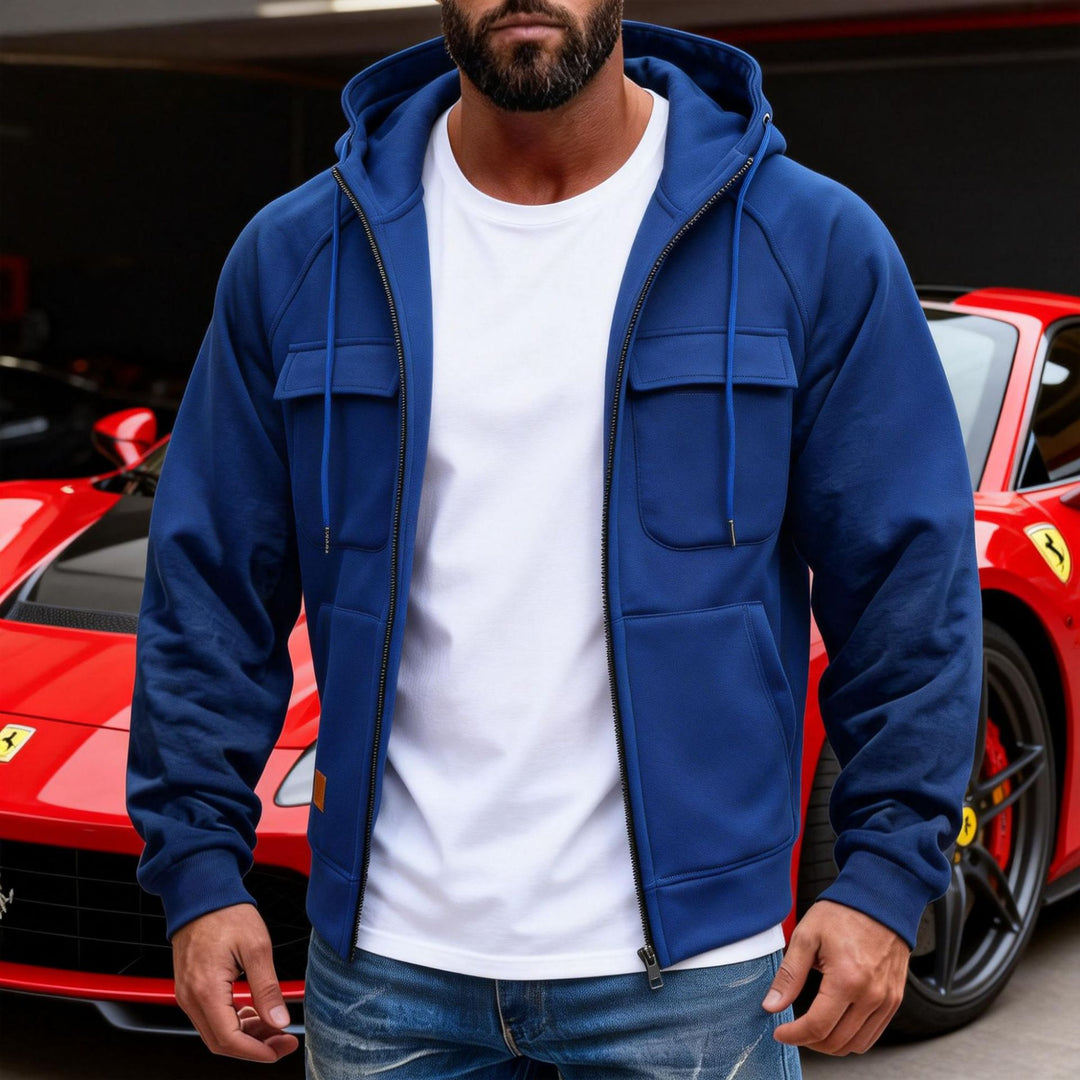Men's hooded jacket with full zip, chest pockets and modern slim-fit silhouette Mune Fashion
