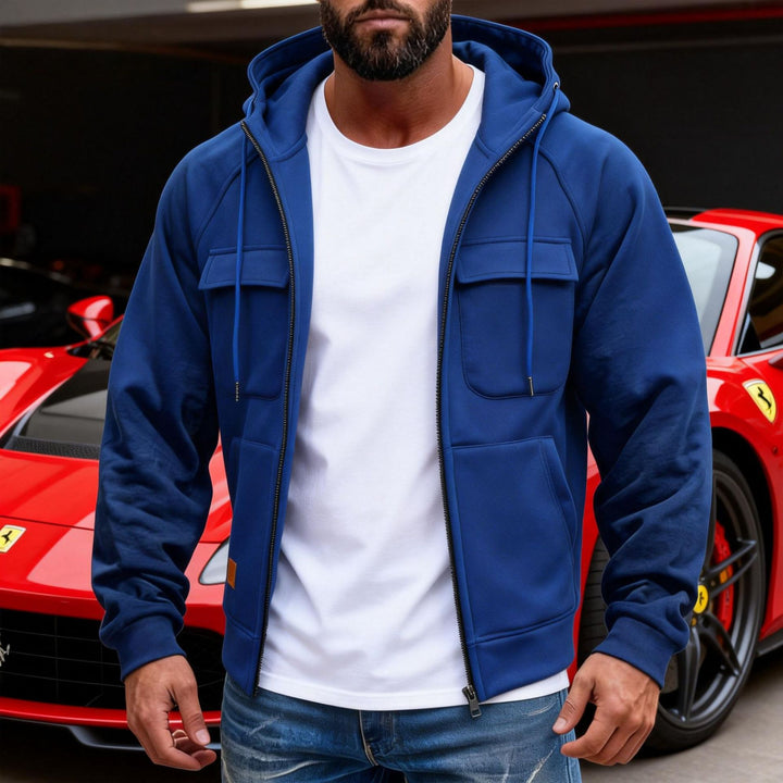 Men's hooded jacket with full zip, chest pockets and modern slim-fit silhouette Mune Fashion