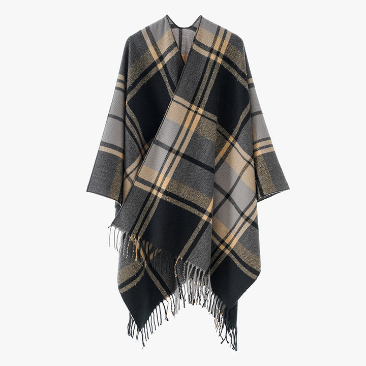 Women's Rectangular Plaid Throw with Soft Wool Blend and Fringe Hem Mune Fashion