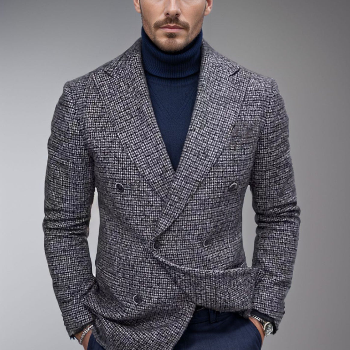 Men's Double-Breasted Textured Blazer with Tailored Fit Mune Fashion