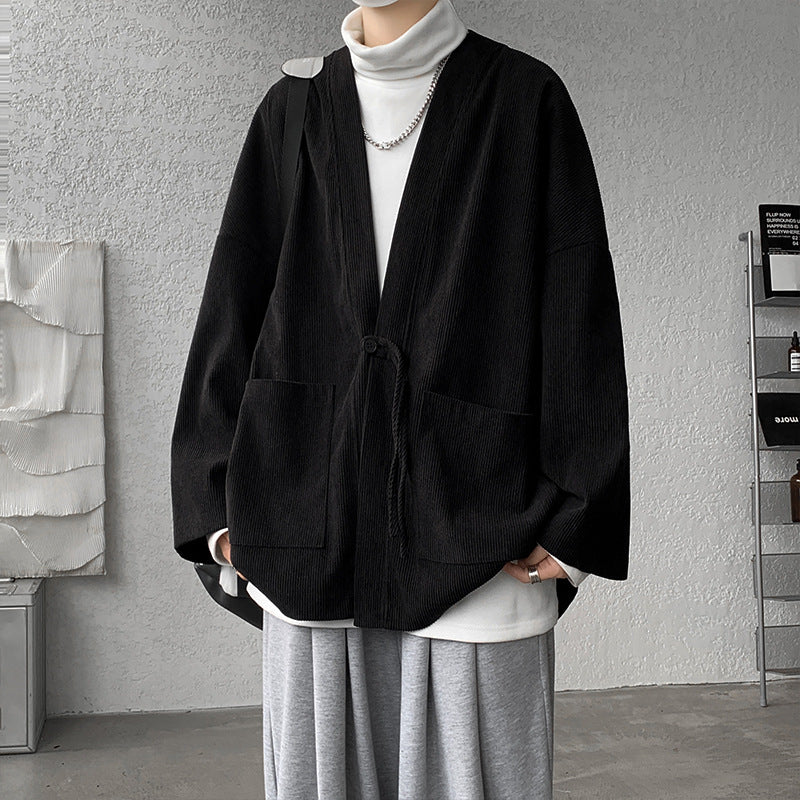 Men's oversized cord kimono cardigan with drawstring, patch pockets and drop sleeves Mune Fashion
