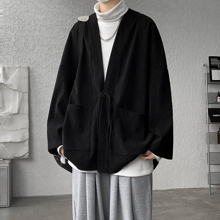 Men's oversized cord kimono cardigan with drawstring, patch pockets and drop sleeves Mune Fashion