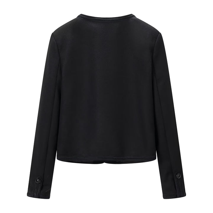 Women’s short blazer in historical drummer style with round neck, decorative straps and patent buttons Mune Fashion