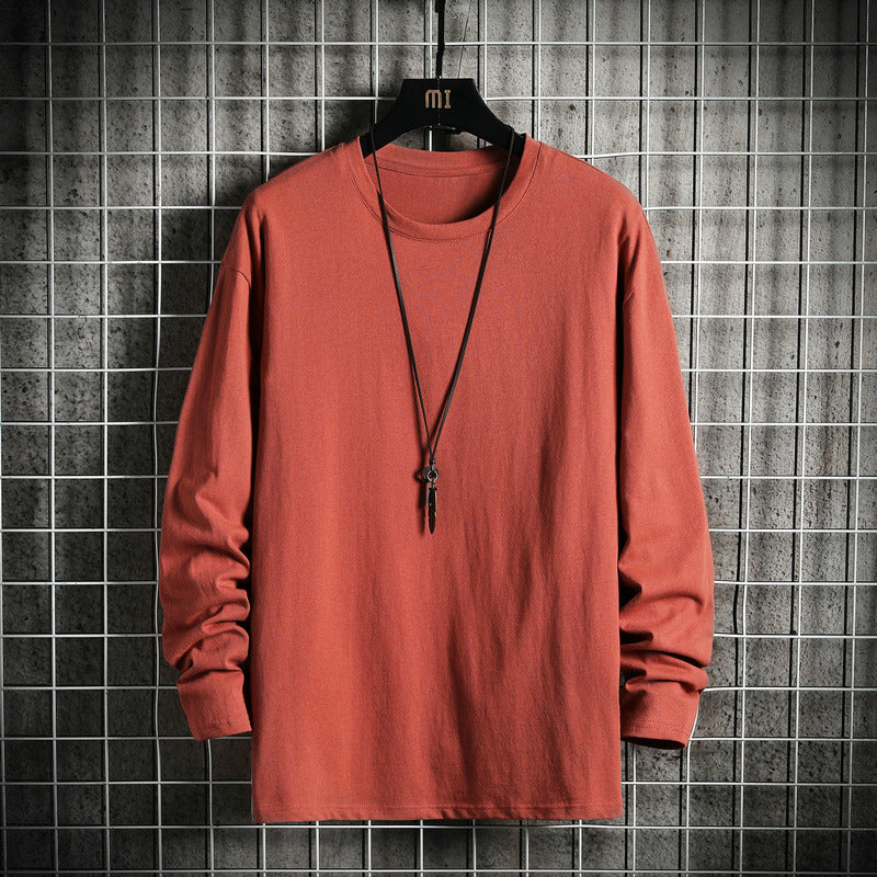 Men's Casual Cotton Basic Long Sleeve Shirt with Round Neck, Relaxed Fit and Reinforced Hem Processing Mune Fashion
