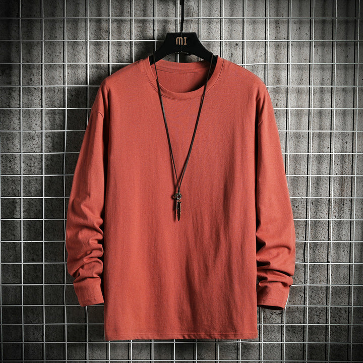 Men's Casual Cotton Basic Long Sleeve Shirt with Round Neck, Relaxed Fit and Reinforced Hem Processing Mune Fashion