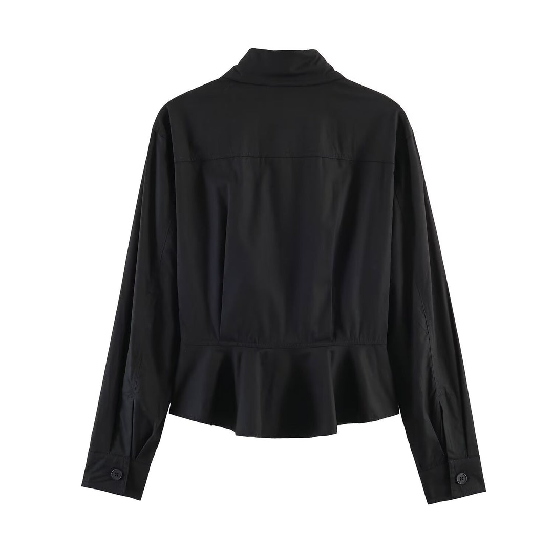 Women cropped blouse jacket with continuous button placket and shirt collar Mune Fashion