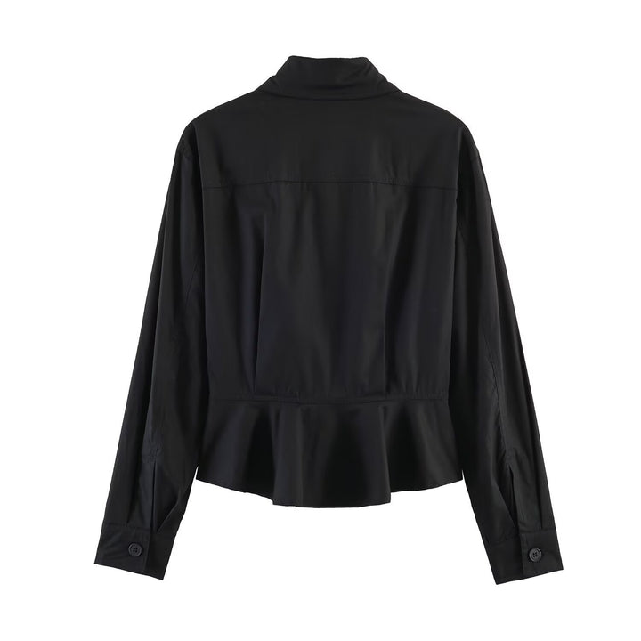 Women cropped blouse jacket with continuous button placket and shirt collar Mune Fashion