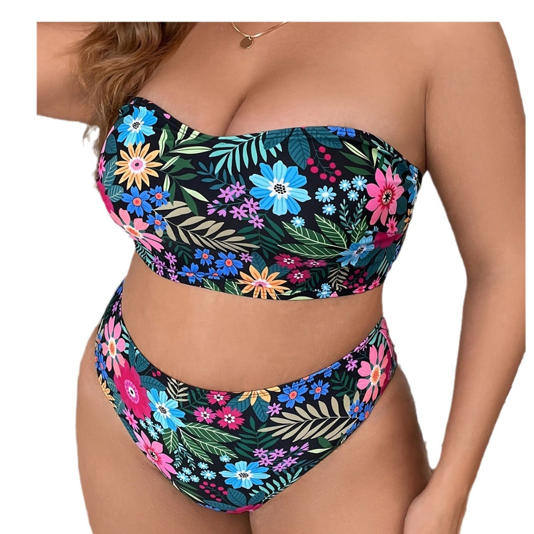 Women's Bandeau Bikini Set with Floral Design and High Waist Mune Fashion