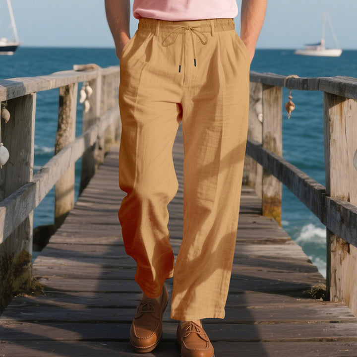 Men's lightweight linen lounge pants with elastic drawstring waistband, drawstring, and wide leg Mune Fashion