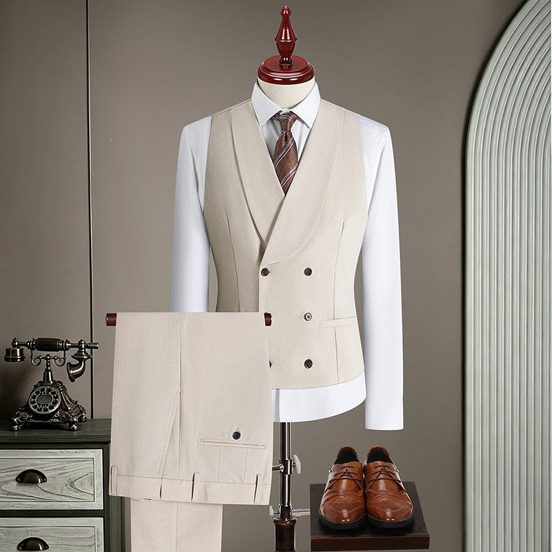 Men's double-breasted tailored vest with flat front suit pants Mune Fashion
