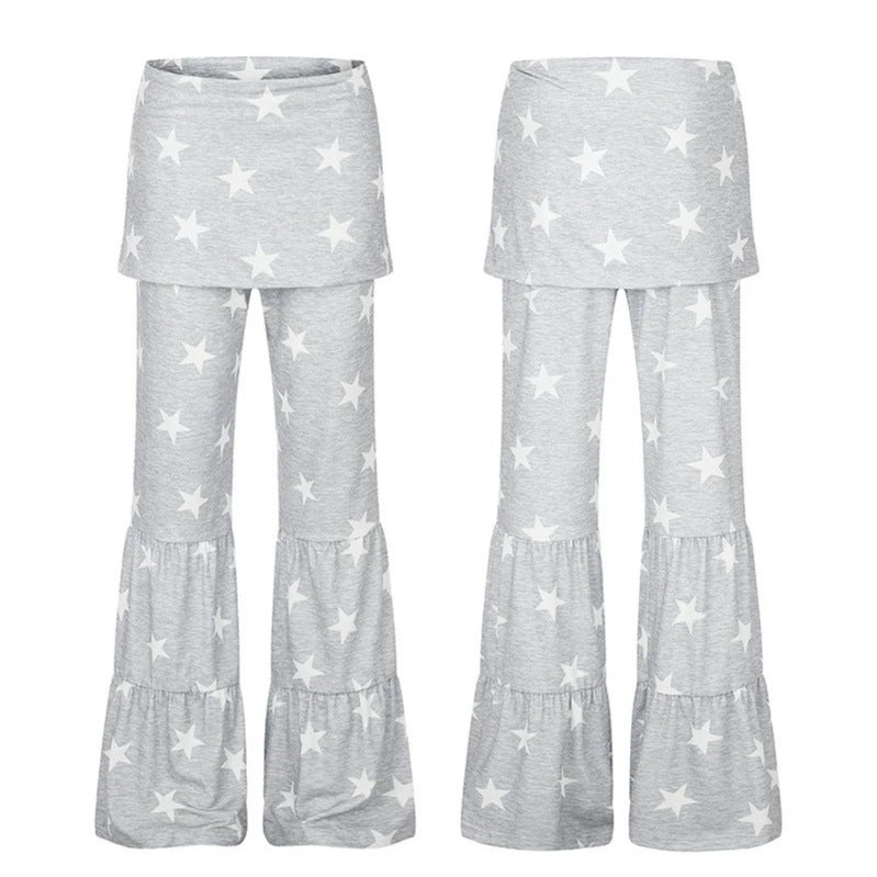 Ladies two-layer palazzo lounge pants with ruffle hems and star print Mune Fashion