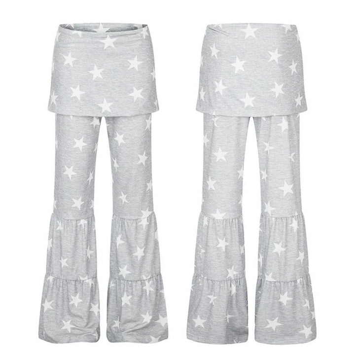 Ladies two-layer palazzo lounge pants with ruffle hems and star print Mune Fashion