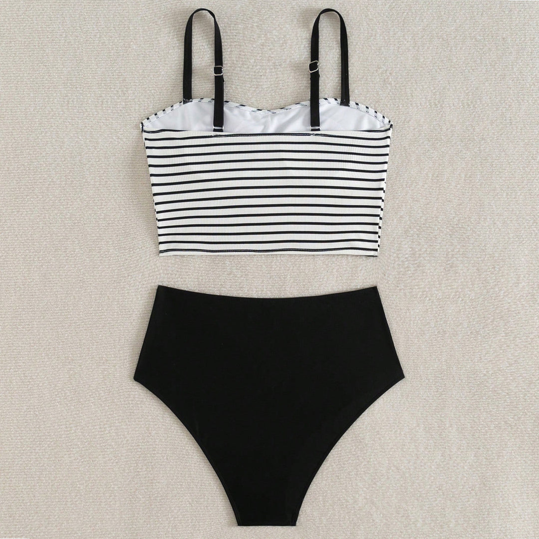 Women's High-Cut Bikini with Striped Crop Top Mune Fashion